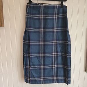 Deans Of Scotland 100% Wool Traditional Elegant Blue Plaid Skirt Size 10